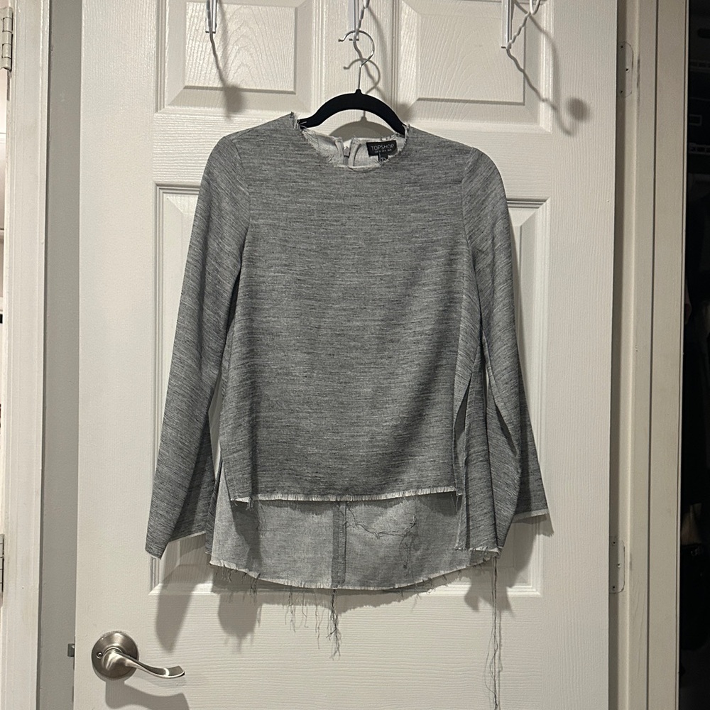 Topshop Gray Long Sleeve Blouse